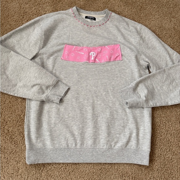 Hand Made Phillies Gray Crewneck Sweater with Pink Detail - Picture 1 of 16